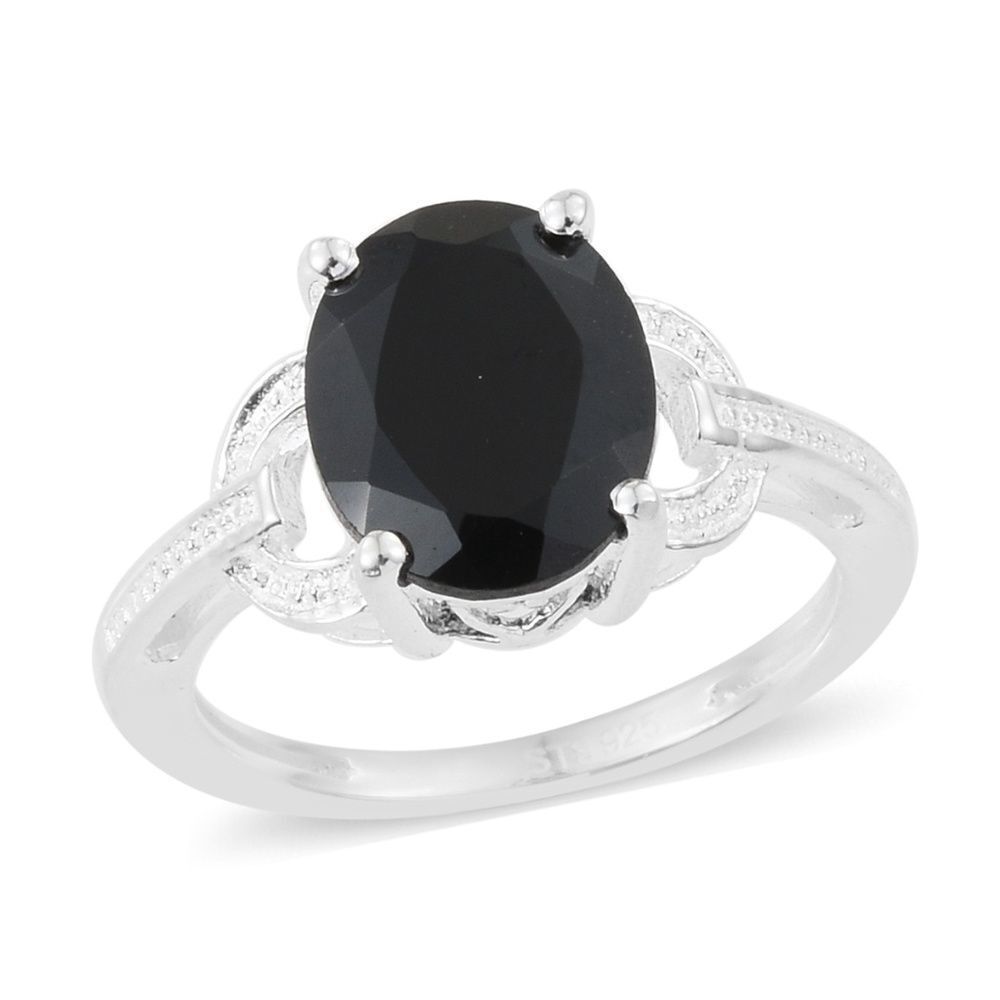 Thai Black Spinel Sterling Silver Ring (Size 9.0)